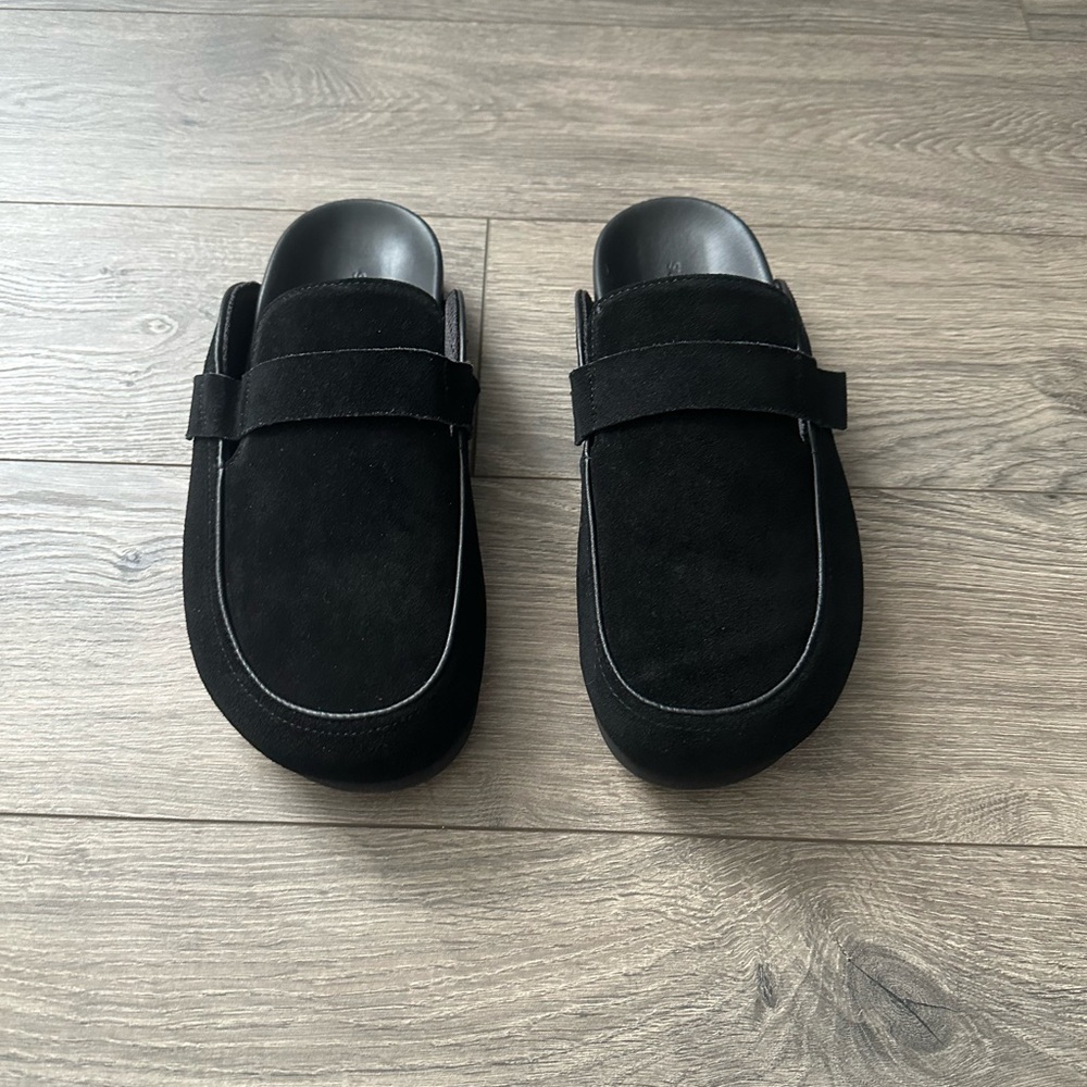 The Shoe Surgeon Men's Black Suede Slip-Ons with Strap